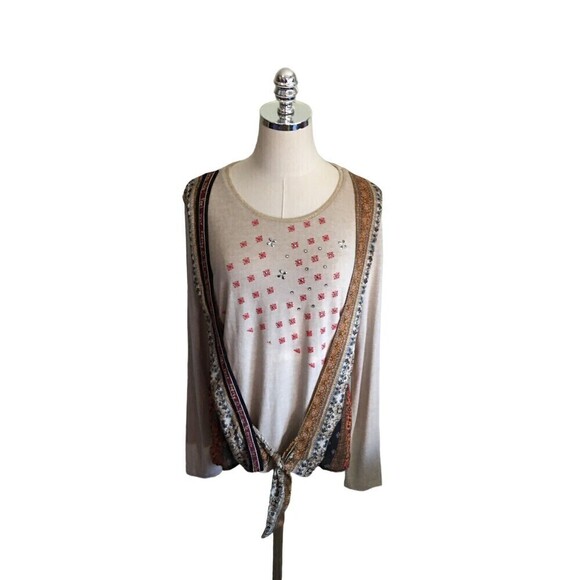 Desigual Tops - Desigual Top Women's Size Medium Beige Multi Color Floral Mixed Media